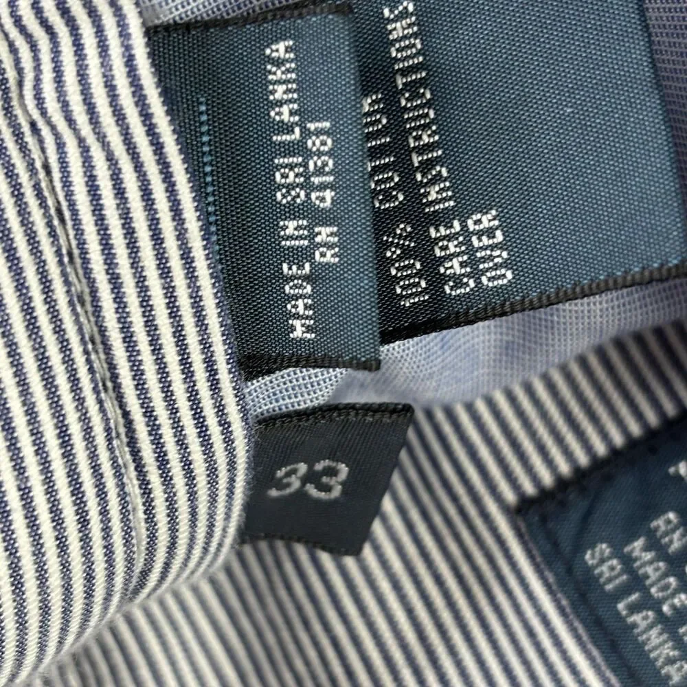 Polo Ralph Lauren Shorts Mens 33 Blue‎ White Seersucker Stripe Cotton Chino Golf